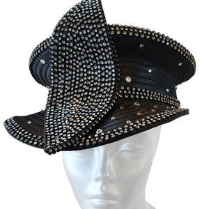 All year around desginer couture Cap satin ribbon Church derby hat Black